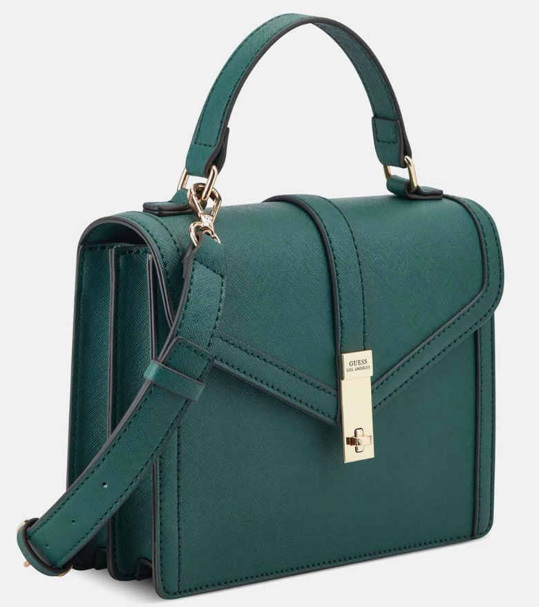 Guess Los Angeles Green Saffiano Leather Handbag