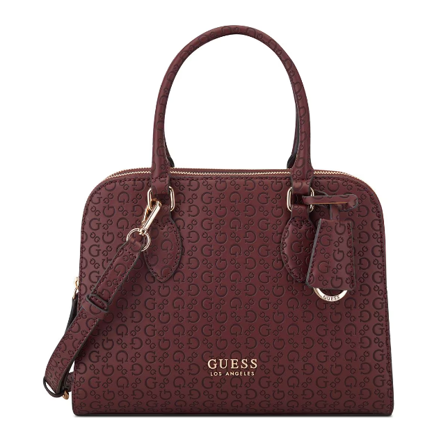 Guess Burgundy Monogram Delphina Shoulder Bag with Detachable Strap